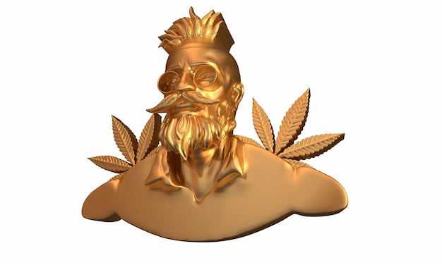 3d render de um maconheiro hippie com os braços no ar