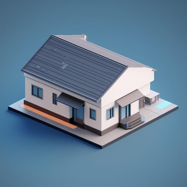 Foto 3d render de uma casa com céu azul