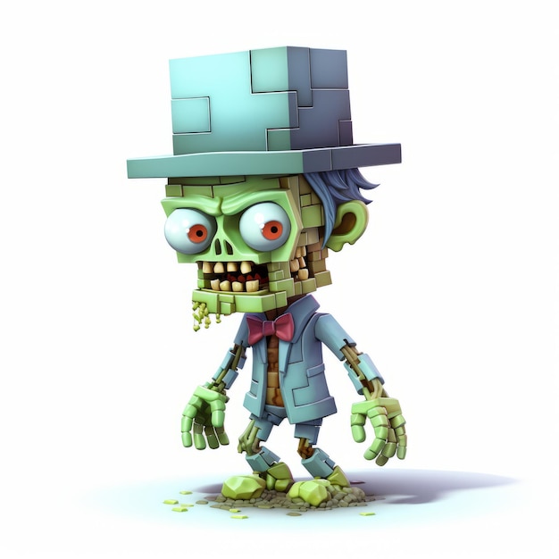 3d Render de Velho Zombie em Top Hat Skottie Young Style