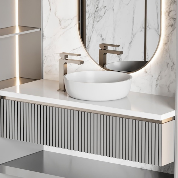 Foto 3d render design de banheiro de móveis de interior