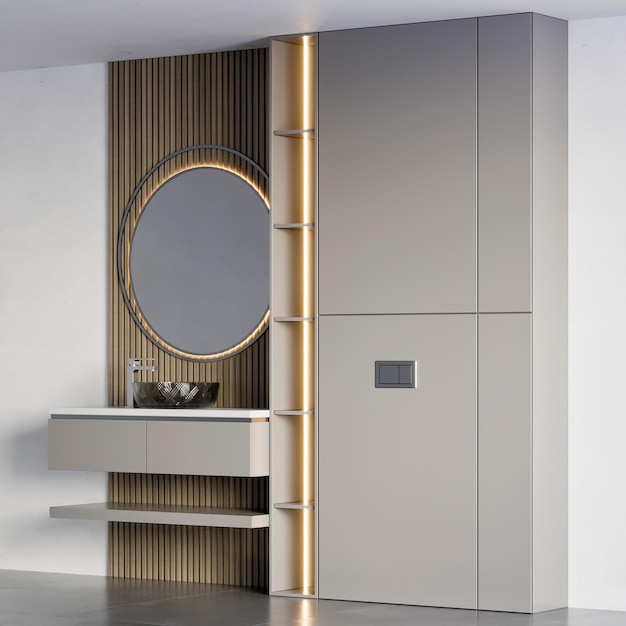 3d render diseño de interiores de muebles de baño de lujo moderno