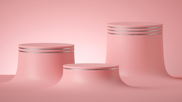 3D render do fundo rosa mínimo abstrato com pedestais de cilindro vazio.