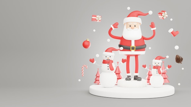 3D render do papai noel com decoração