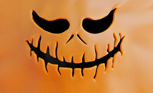 Foto 3d render do rosto de abóbora com o conceito de halloween.