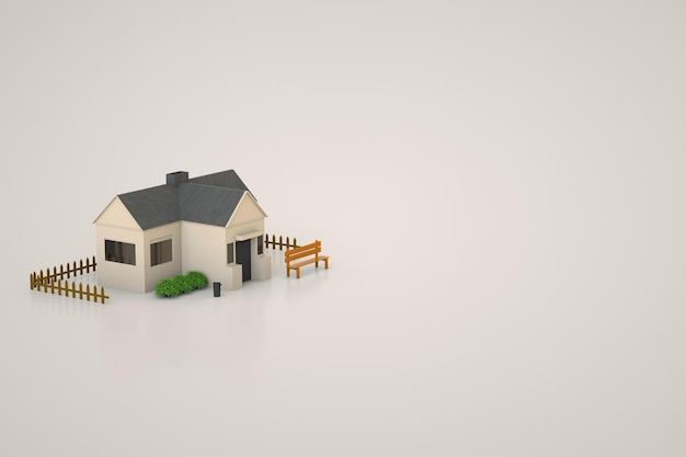 3D-Render-Dorfhaus auf weißem Hintergrund