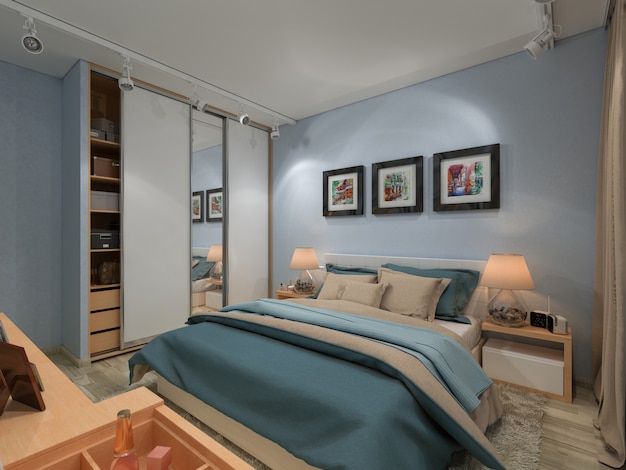 3d render dormitorio en una casa privada