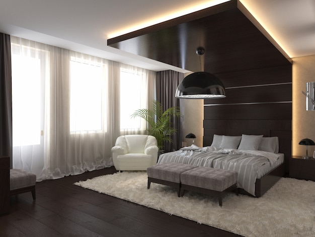 3d render dormitorio moderno en una casa privada