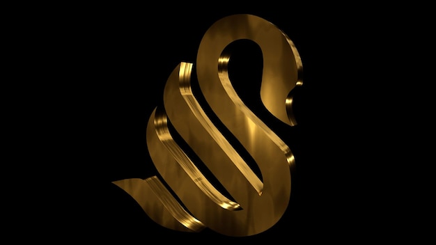 Foto 3d render dourado cisne em fundo preto escuro