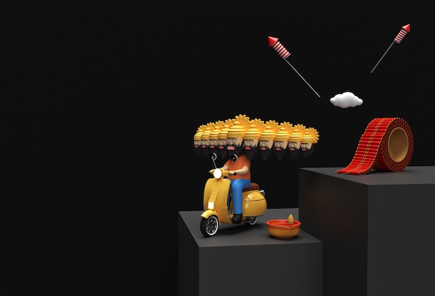 3d render dussehra celebration scene de minimal podium scene para display products advertising design.