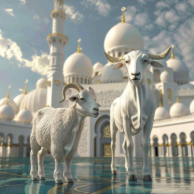 3d render Eid al Adha com vaca e cabra