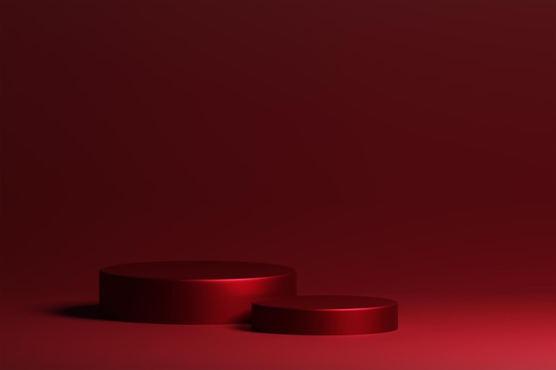 3d render elegante podio de exhibición de productos sobre fondo rojo