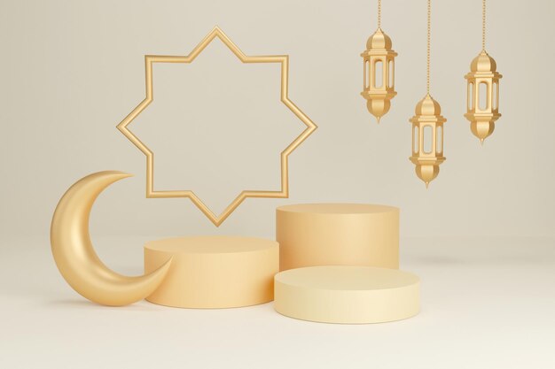 3d render elegante soporte de producto de podio de ramadán