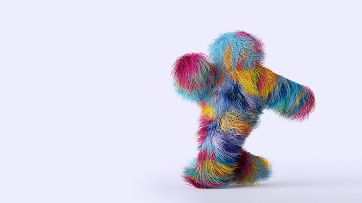 Foto 3d render engraçado monstro peludo personagem de desenho animado posando isolado em fundo branco