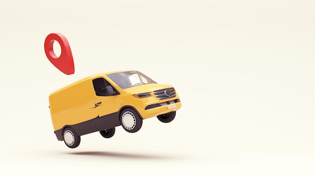 3d render de entrega rápida de paquetes en todo el mundo por coche avión scooter para compras en línea