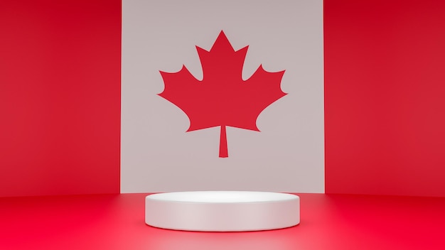 3D render escenario blanco sobre fondo de bandera de Canadá