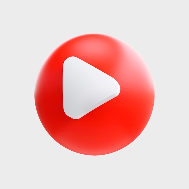 3d render esfera roja con icono de signo de reproducción