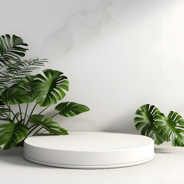 3d render espaço vazio pódio branco com planta de casa de folha monstera pódio para filmagem de produto AI Gener