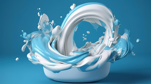 3d render espiral de leche salpicando onda líquida Generative Ai
