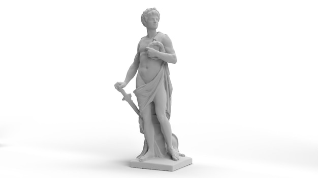 3d render estatua de hormigón antiguo sobre un fondo blanco en blanco y negro de altura completa