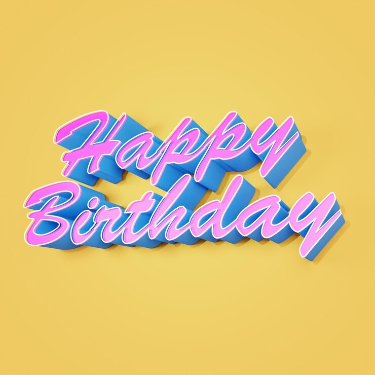 3d render feliz cumpleaños teks con fondo amarillo