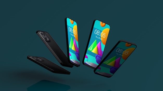 3D-Render-fliegendes Smartphone