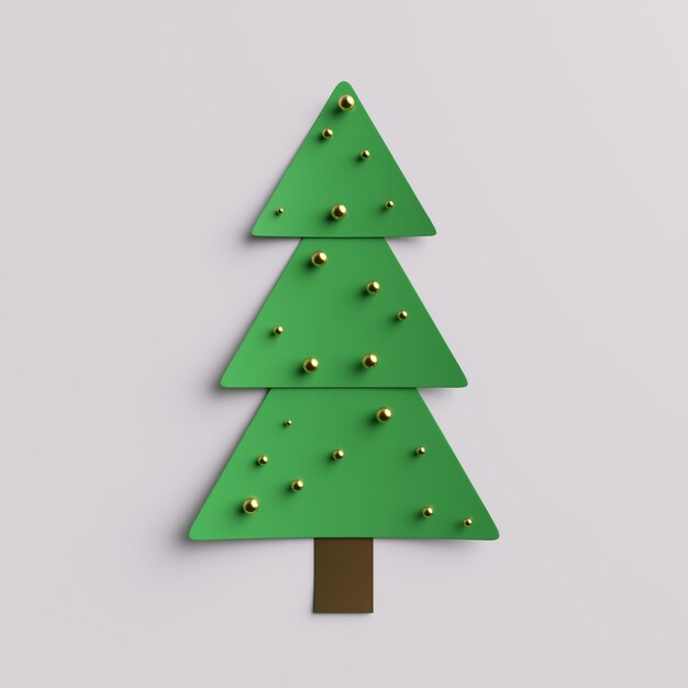 3d render fondo abstracto del árbol de Navidad. Árbol de Navidad simple con bolas brillantes de metal.