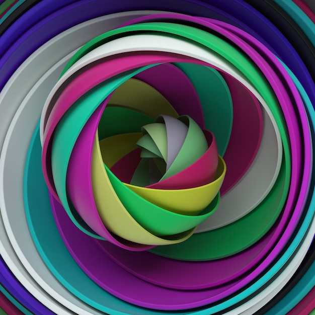 3d render fondo abstracto. Muchas semiesferas clonadas en forma de espiral con un ligero giro.