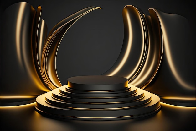 3d render fondo abstracto podio de lujo negro y dorado IA generativa