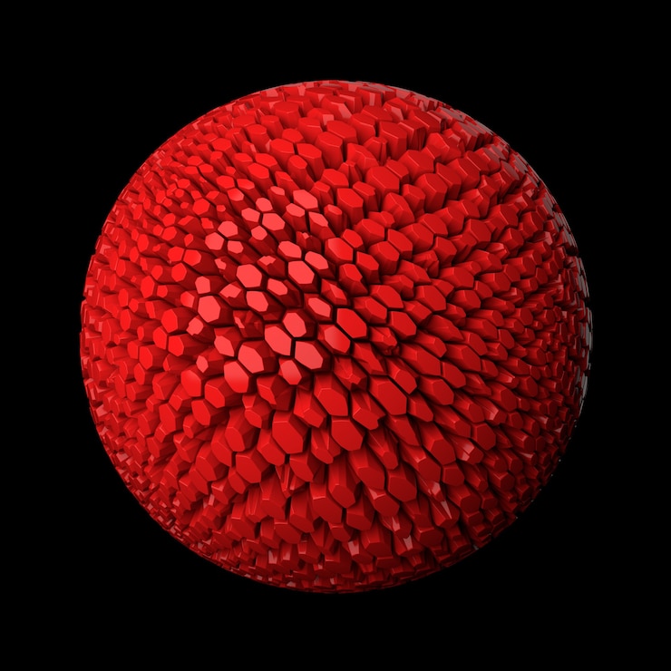 Foto 3d render fondo abstracto. superficie de desplazamiento. patrones aleatorios extraídos de la forma de esfera.