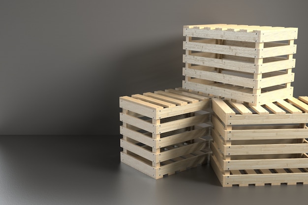 Foto 3d render fondo caja de madera