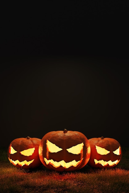 3d render fondo de halloween con calabaza