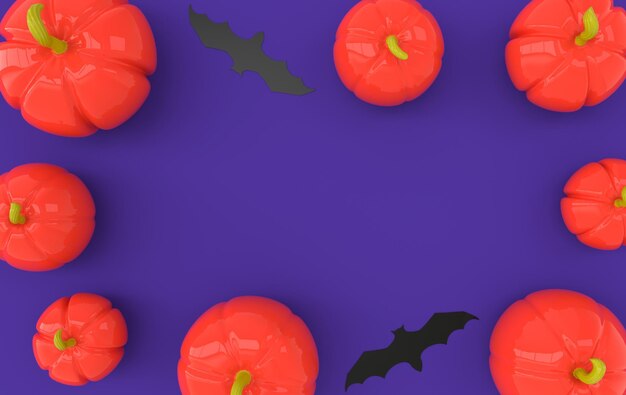 3d render fondo de murciélago de papel de calabaza Decoración de vacaciones calabaza para celebración evento de halloween