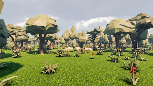 3D Render fondo de polígono bajo con paisaje natural paisaje forestal