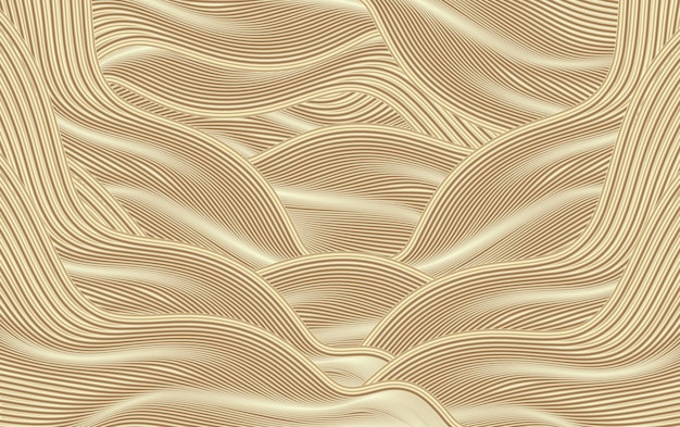 3D render forma de onda que fluye oro líneas abstractas textura textura de fondo