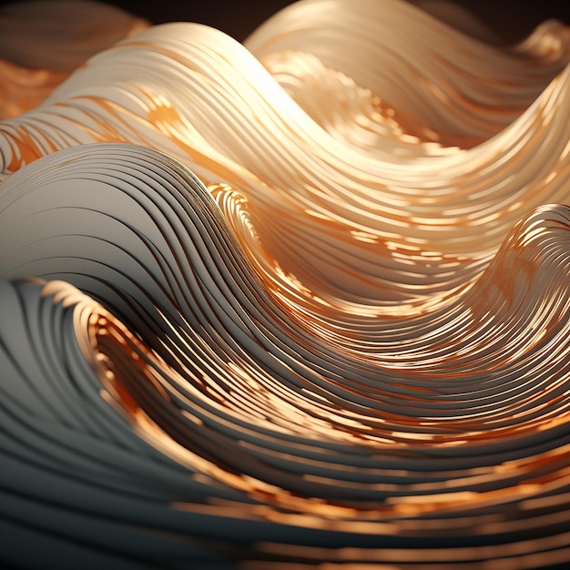 3D-Render-Foto von Elementen wie Wellen oder Fraktalen