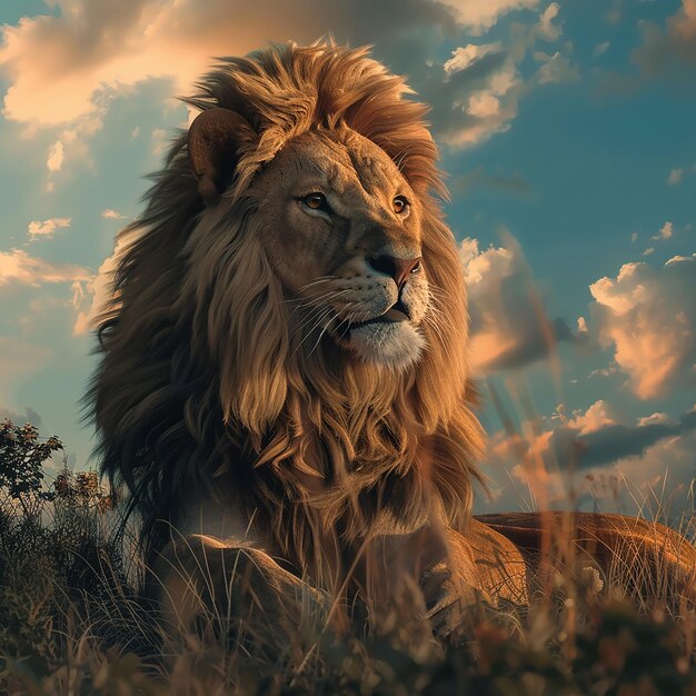 3D-Render-Foto von Löwen mit Naturhintergrund