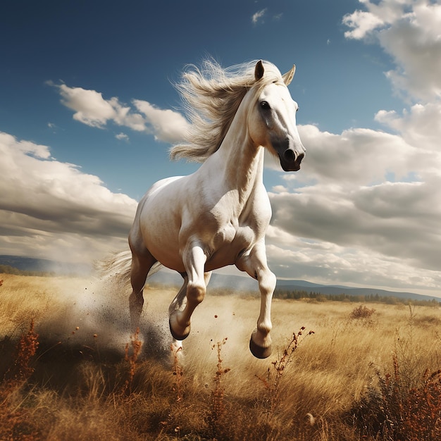 3D-Render-Foto von Pferden, die auf Feldern rennen