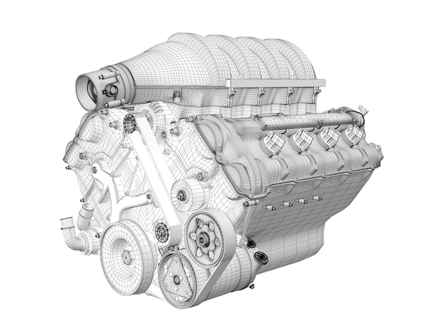 3D render frame motor a gasolina