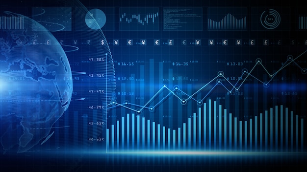 3d render fundo do diagrama de investimento financeiro de dados digitais azuis