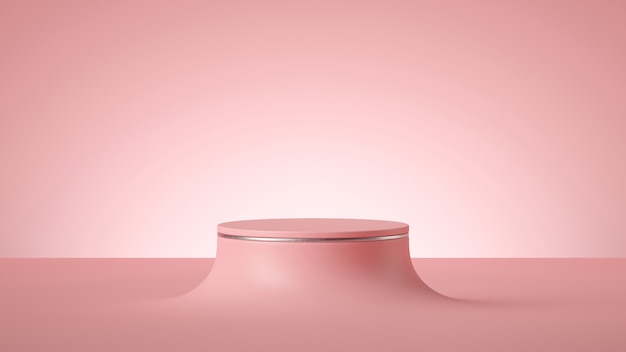 3d render fundo rosa mínimo abstrato, pódio de cilindro vazio ou palco redondo,