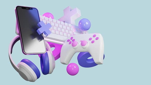 3D-Render-Gamer-Zahnräder auf blauem Hintergrund