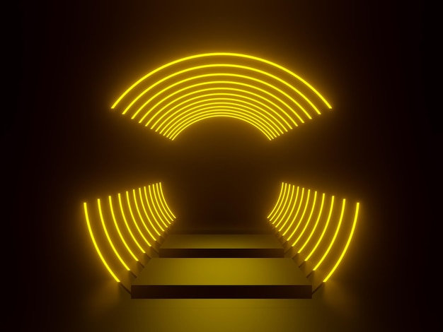 3D-Render gelber Neontunnel
