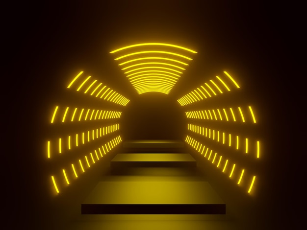 Foto 3d-render gelber neontunnel