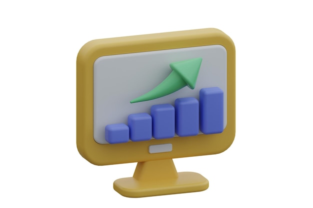 3D-Render-Gewinnsteigerungsdiagramm auf dem Bildschirm, Illustration, Wachstumsstatistik, Datenanalyst