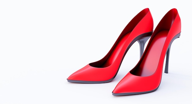 3D Render de Glamour rojo zapatos de mujer en tacones altos aislado sobre fondo blanco.