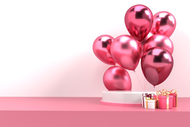 3D render globo cumpleaños decoración rosa colores