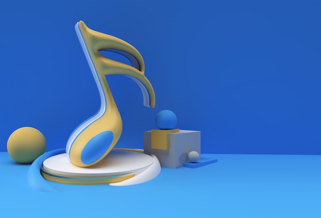 3D Render Golden Music Note Display Productos Publicidad. Diseño de ilustración de cartel de volante.