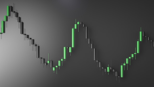 3d render gráfico de tendencia a la baja verde sobre fondo gris