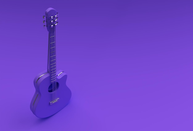 3D Render Guitarra acústica sobre fondo azul Diseño de ilustración 3d