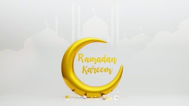 3D-Render Halbmond Symbol des Islam mit Ramadan Kareem Text